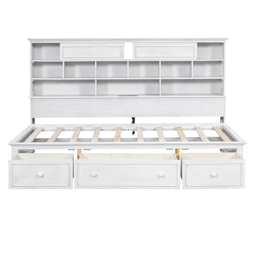 Antique White Twin Size Wood Daybed Frame with 3 Drawers Y601243