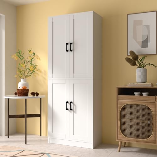 Black 71" Tall Wooden Kitchen Storage Cabinet with Doors D79543
