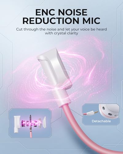 Wireless Gaming Headset with Bluetooth 5.4, 53MM Stereo Sound, 65H Battery, ENC Noise Canceling Mic Black&Red W465