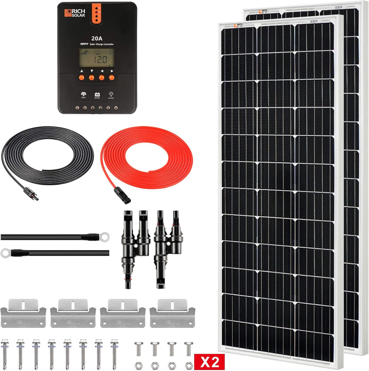 200 Watt 12 Volt Monocrystalline Solar Starter Kit with MPPT Charge Controller B311686