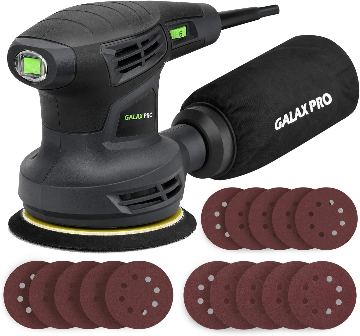 280W 5" Variable Speeds Orbital Sander with Dust Collector, 15Pcs Sanding Discs U77387