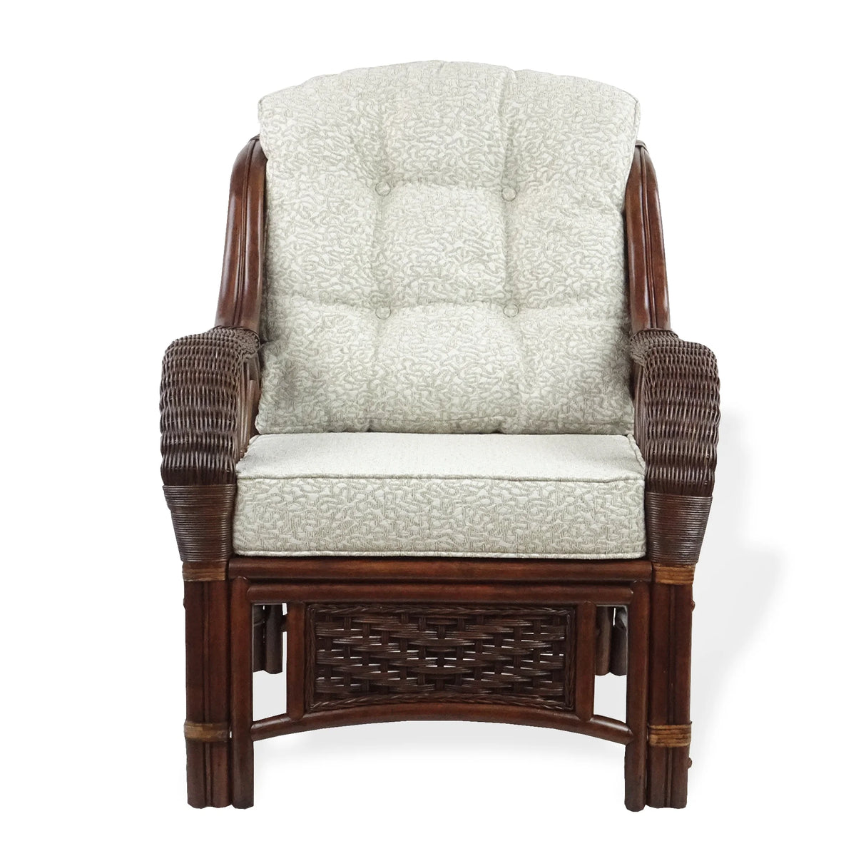 Dark Walnut Natural Rattan Wicker Armchair with Ottoman and Cushion U268