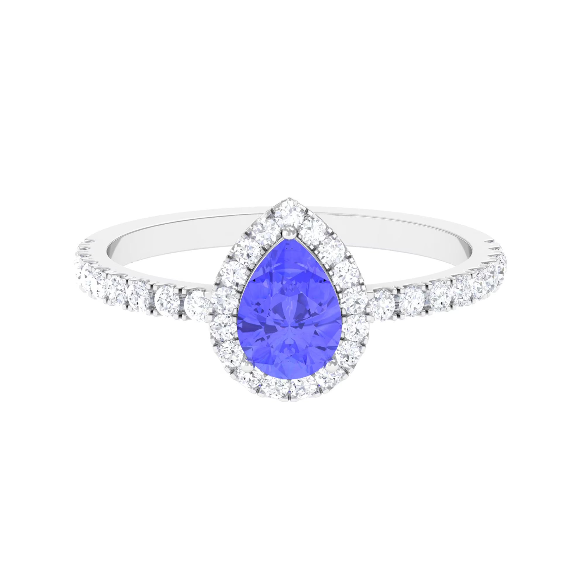Tanzanite Teardrop Ring with Diamond Halo, 925 Sterling Silver G602