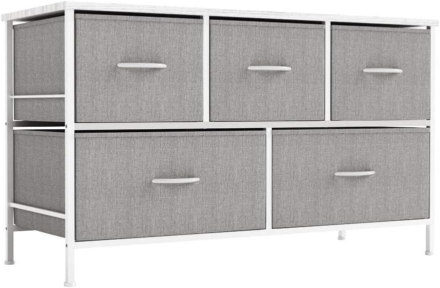 Charcoal/Black 5 Fabric Drawer Dresser with Metal Frame L4163