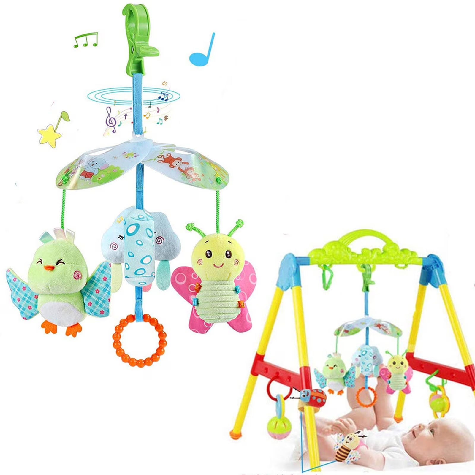 Baby Car Seat Clip On Stroller Toy With Birds And Hanging Rattle Sensory Activity Toy Z53354