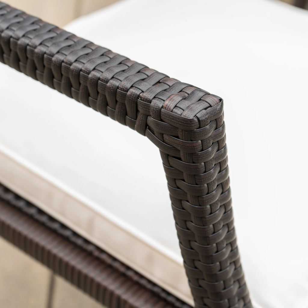 Brown Wicker Dining Chairs with White Water Resistant Cushions (Set of 2) P54916