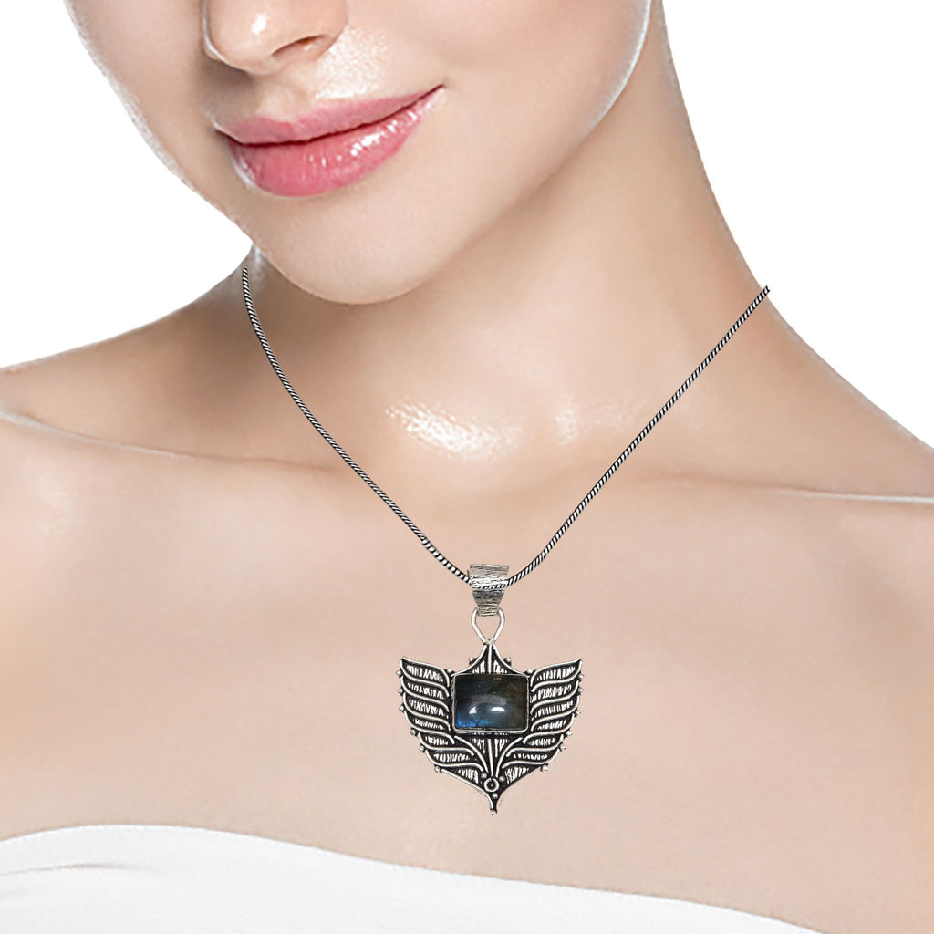 Silver 925 Sterling Garnet Gemstone Necklace Labradorite Jewelry Handmade I172568