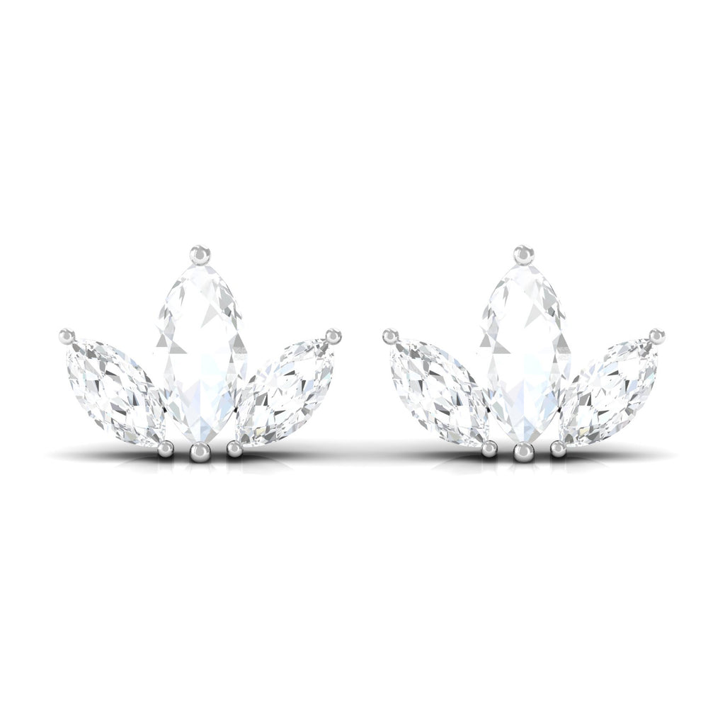 1/4 CT Marquise Cut Diamond Stud Earrings in Leaf Design, 925 Sterling Silver T80602