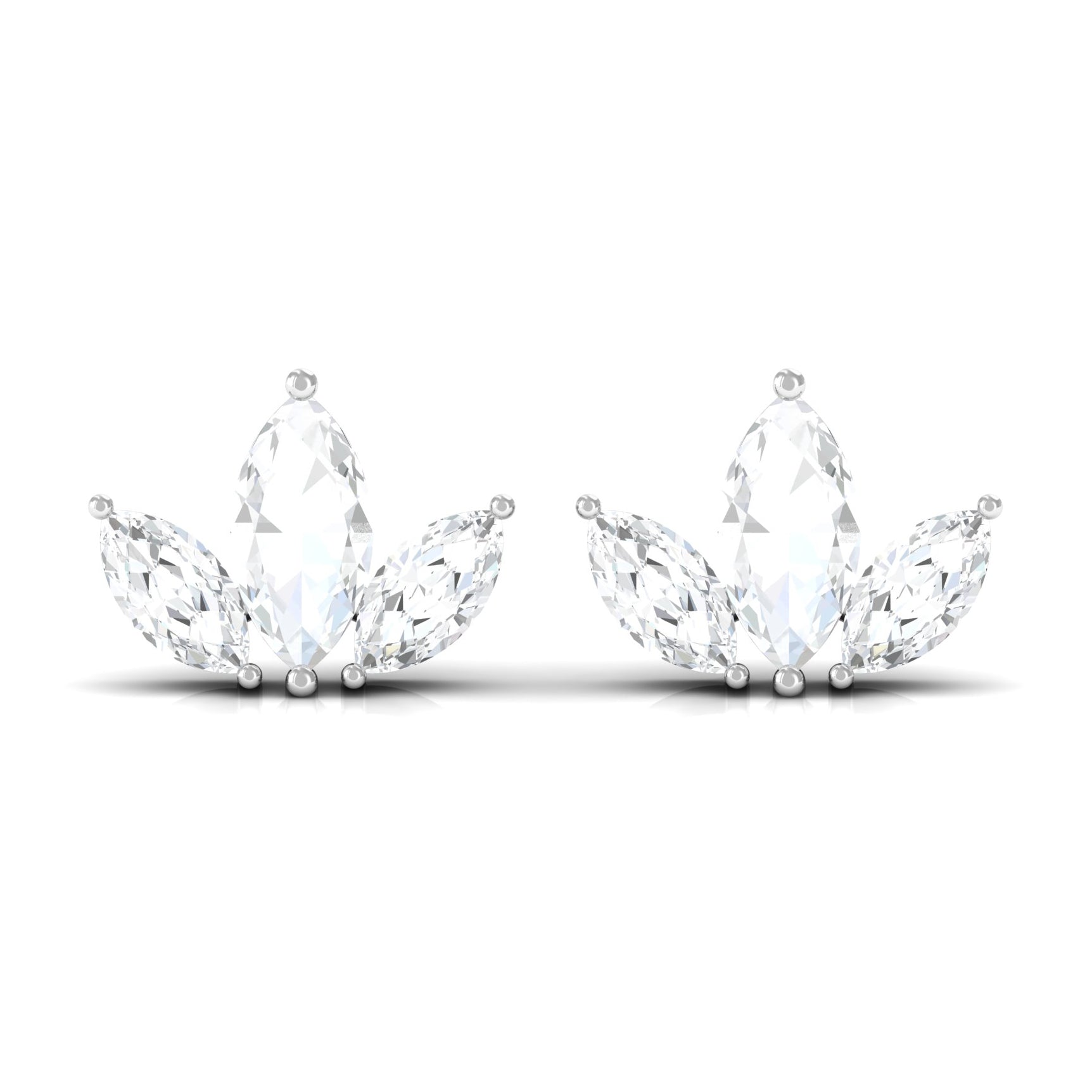 1/4 CT Marquise Cut Diamond Stud Earrings in Leaf Design, 925 Sterling Silver T80602