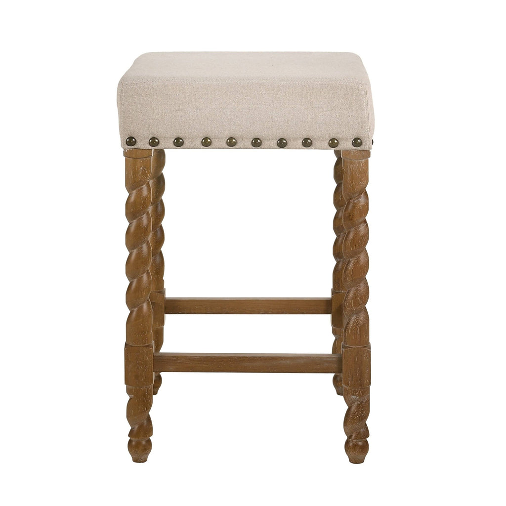 Cream Linen and Espresso Wood Twisted Leg Bar Stool B462505