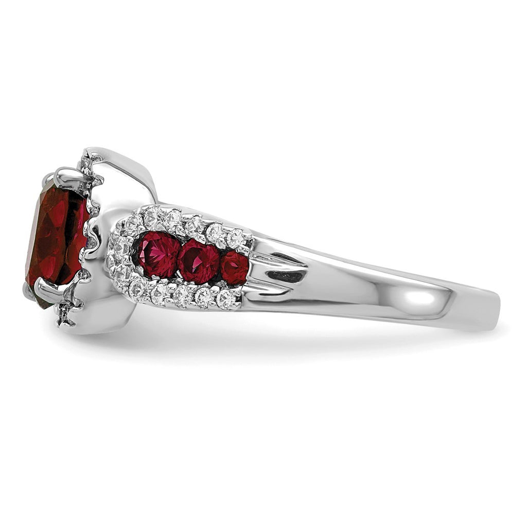 14k White Gold Lab Grown Diamond and Oval Created Ruby Ring Size 7.00 B9695