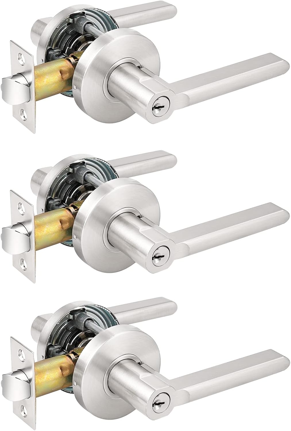 Satin Nickel Single Cylinder Door Levers with Same Keys, 5 Pack C663