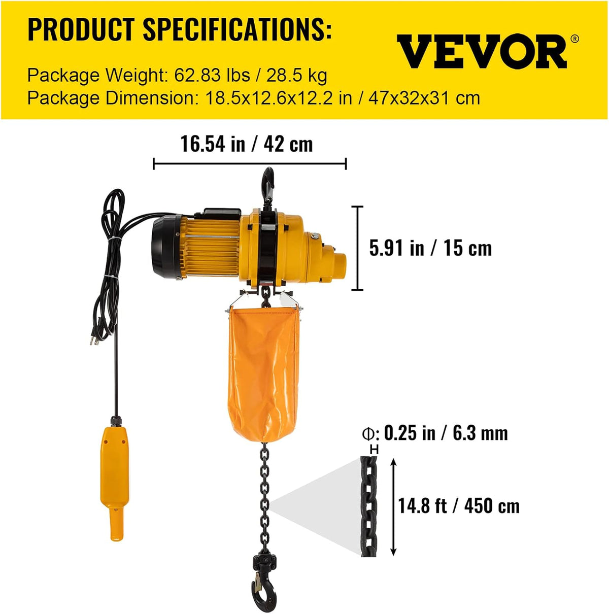 1100lbs Electric Chain Hoist with 10FT Wired Remote Control N9279