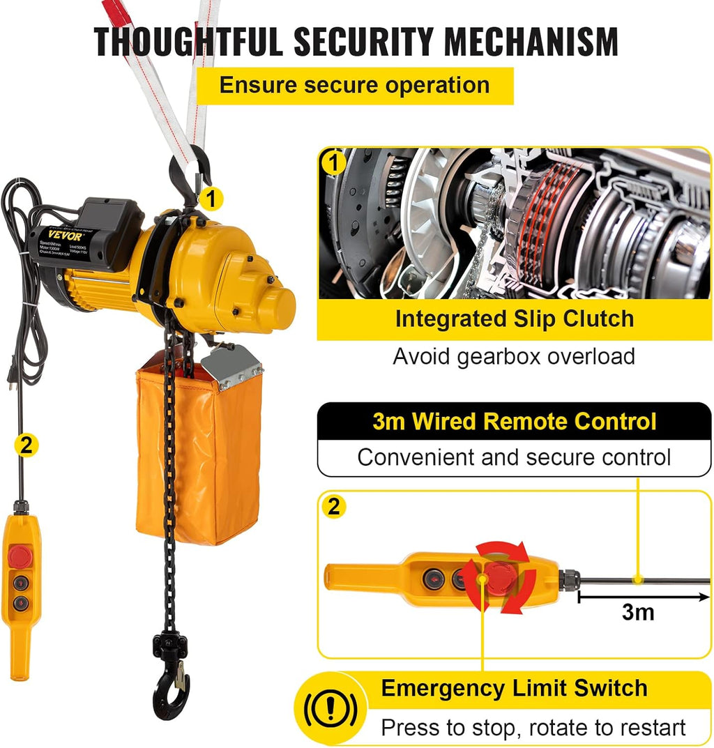 1100lbs Electric Chain Hoist with 10FT Wired Remote Control N9279