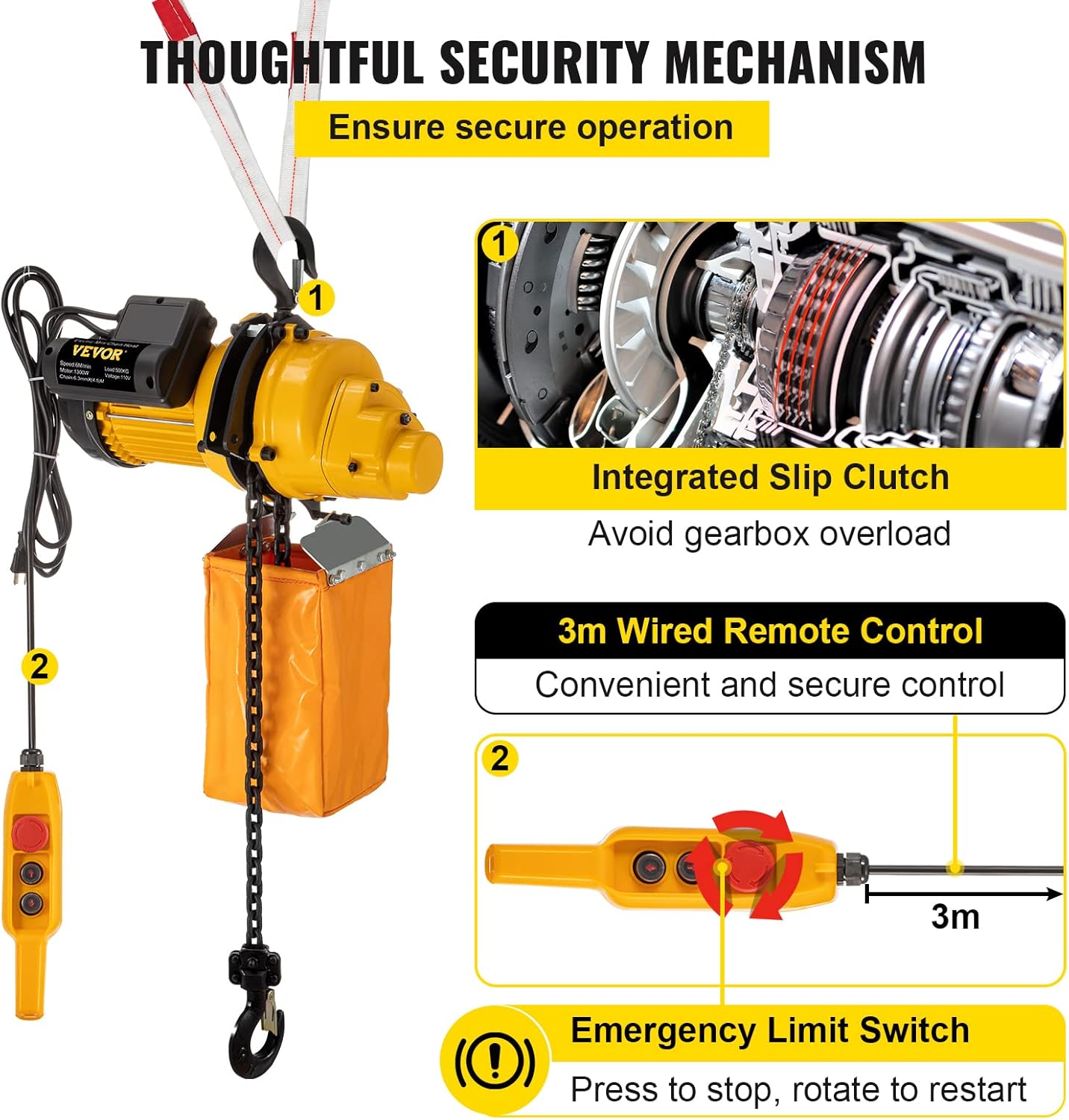 1100lbs Electric Chain Hoist with 10FT Wired Remote Control N9279