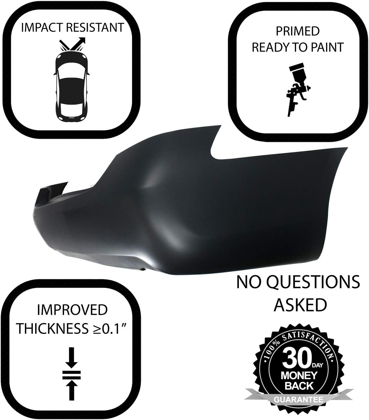 Primed Plastic Rear Bumper Cover Fascia for 2007-2011 Toyota Camry Sedan Y5301