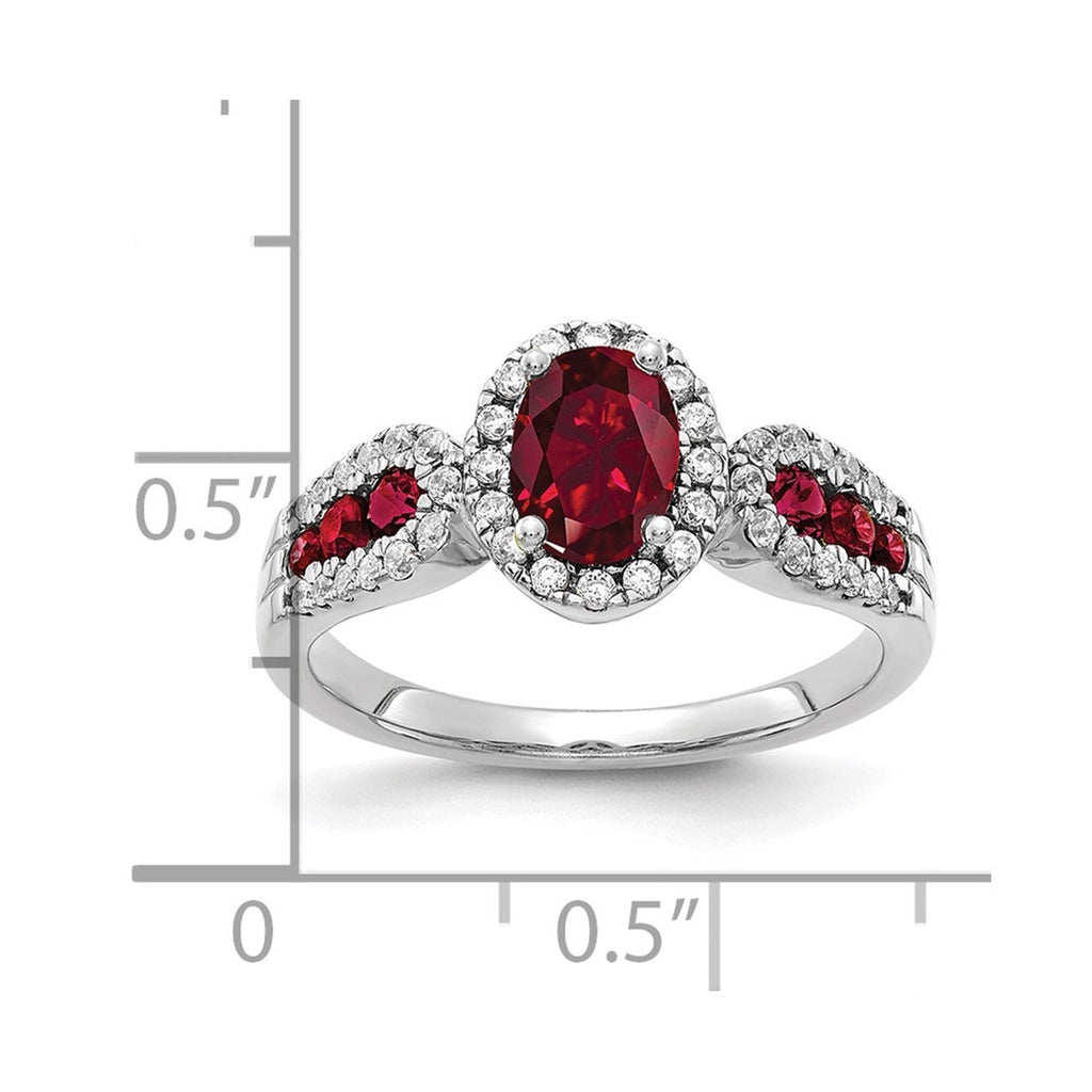 14k White Gold Lab Grown Diamond and Oval Created Ruby Ring Size 7.00 B9695