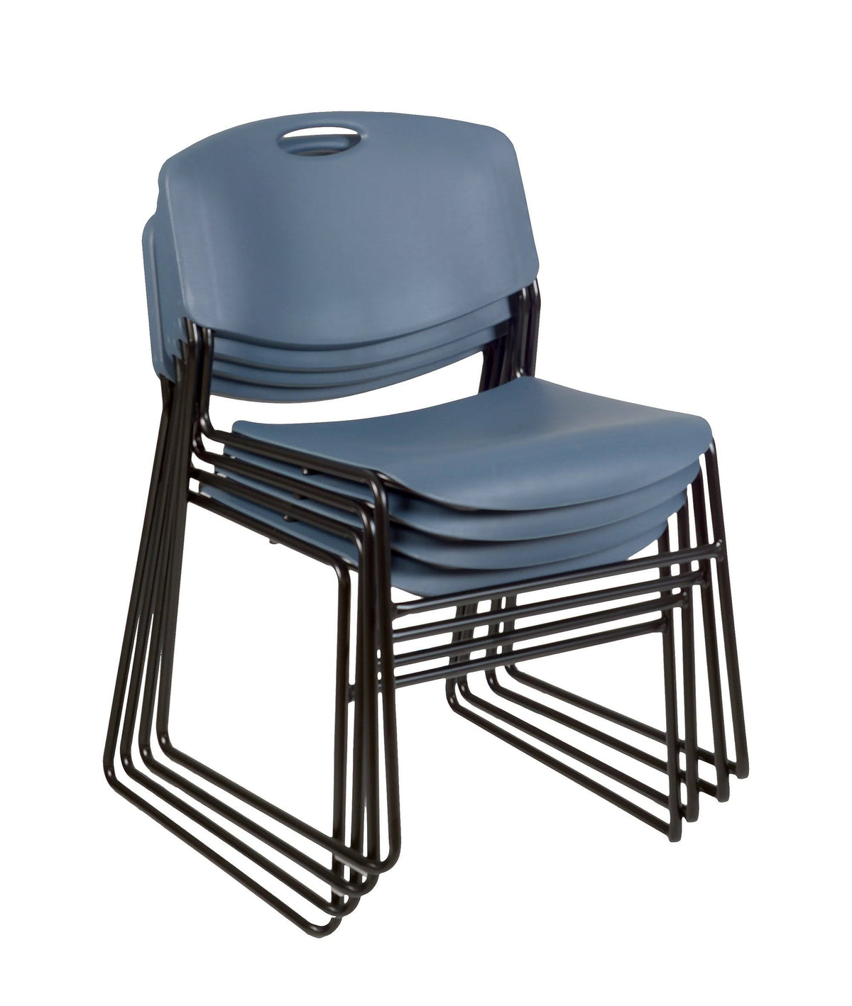 Mahogany Square Breakroom Table and 4 Blue Stack Chairs B31025