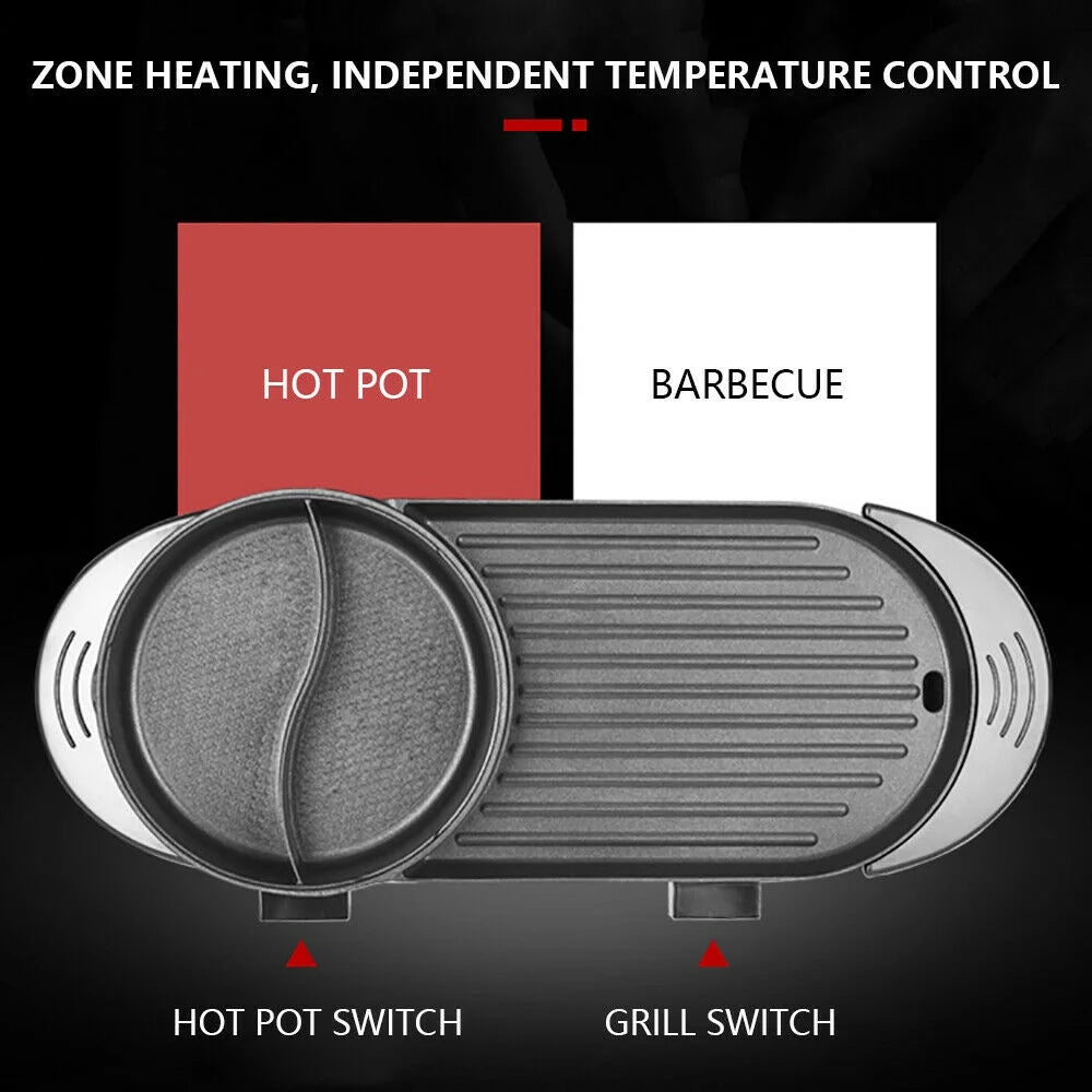 Portable 2-IN1 Electric Hot Pot BBQ Non-stick Grill Pan M607153
