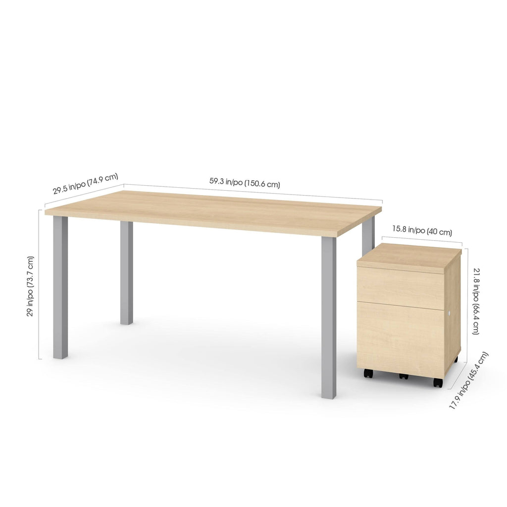 2 Piece Table with Square Metal Legs and Mobile Filing Cabinet Y15617