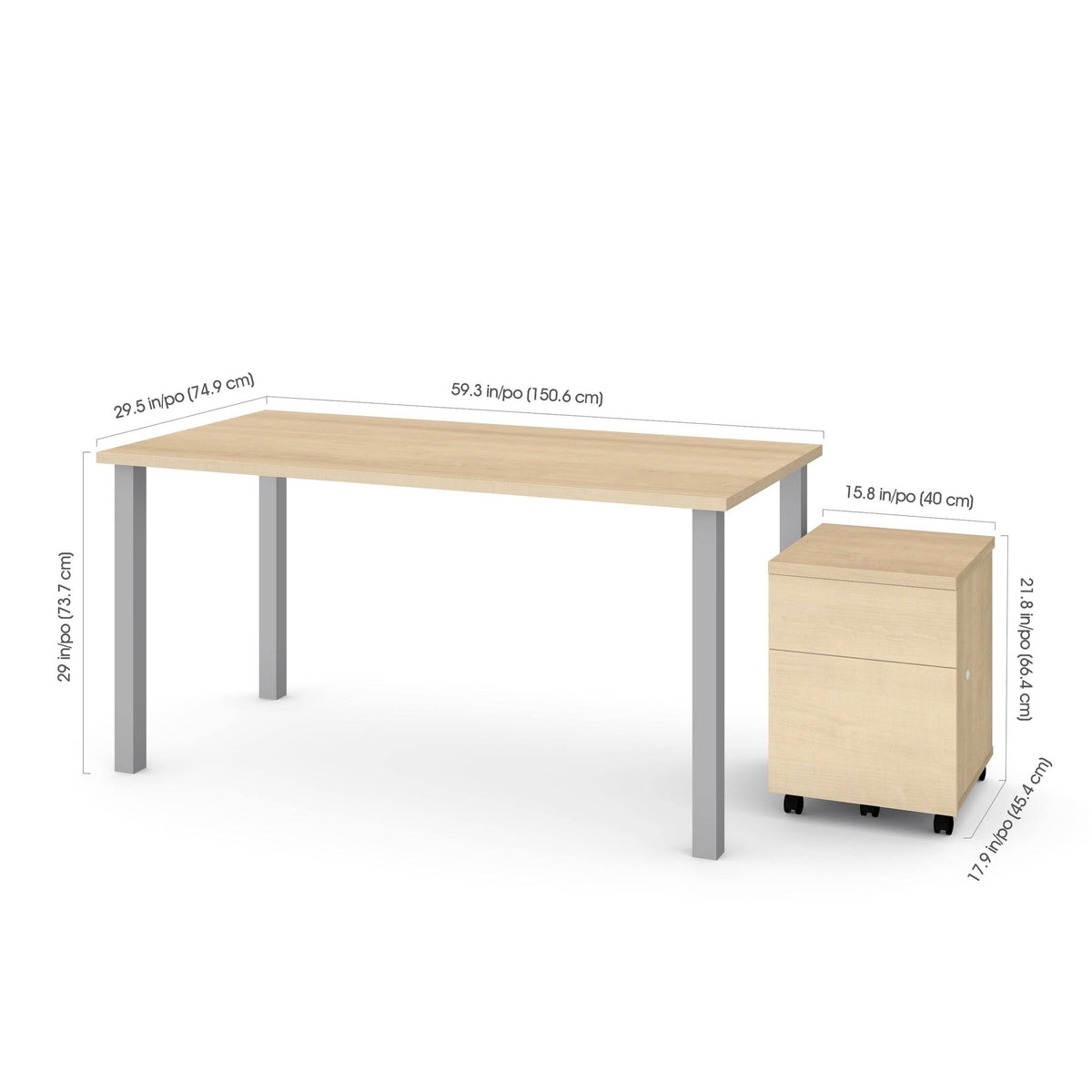 2 Piece Table with Square Metal Legs and Mobile Filing Cabinet Y15617