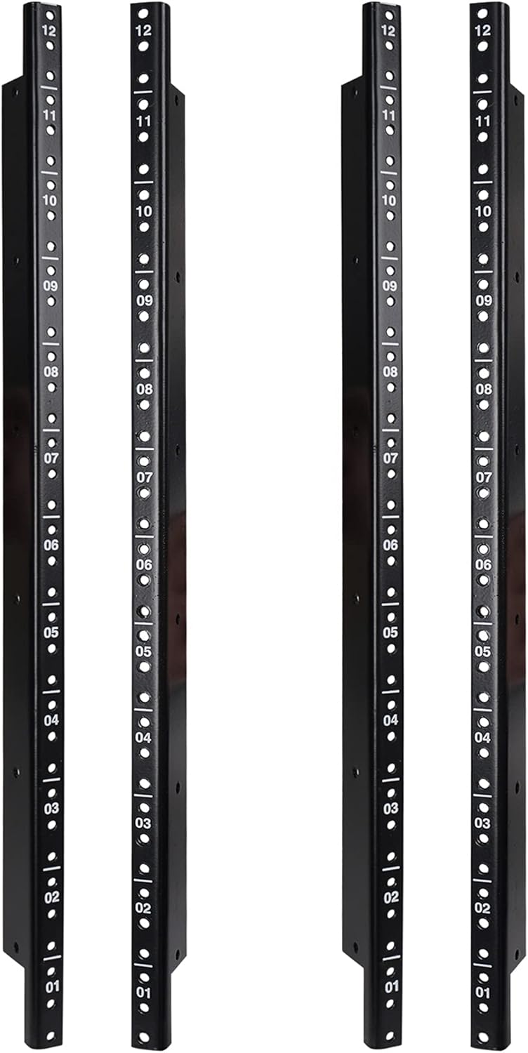 4-pack 12U Steel Rack Rails with Black Powder Coated Finish and Screws C845