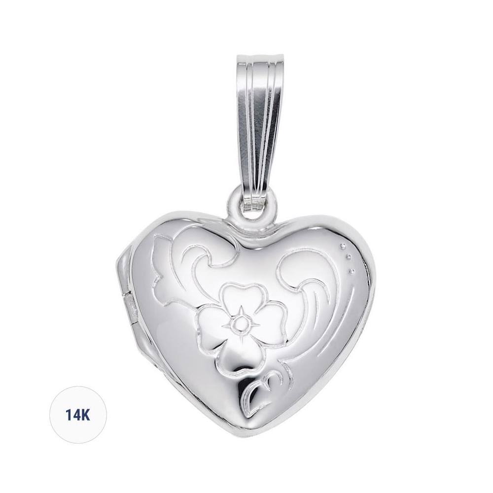 14K White Gold Heart Locket Charm Z1589