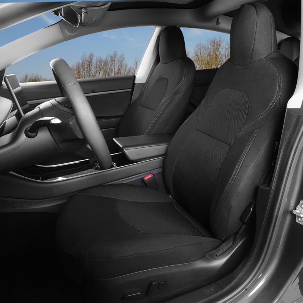 Red and Black Fabric Car Seat Cover Set for Tesla Model 3/Y V966