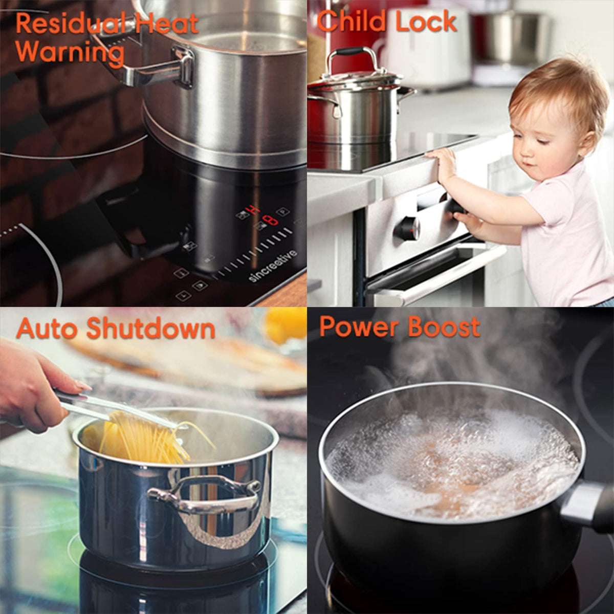 Induction Cooktop with 4 Burners Smoothtop Ceramic Glass F703459