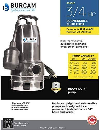3/4 HP Stainless Steel Submersible Sump Pump V149132