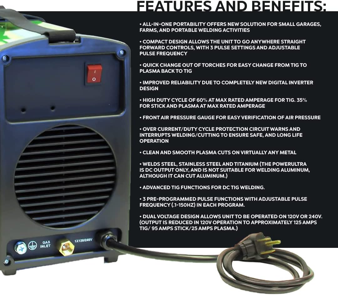 Multi Process Welder TIG Stick Pulse Plasma Cutter Dual Voltage 110v/220v E261