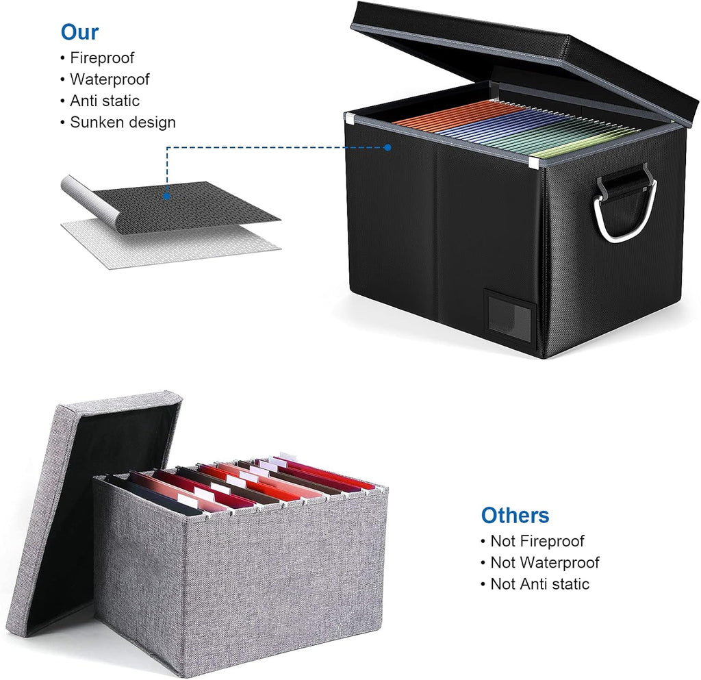 Fireproof Collapsible File Storage Box with Handle Pack of 2 A8938