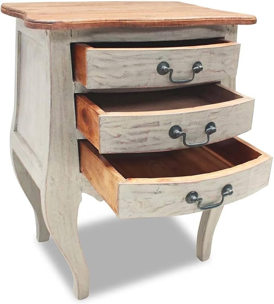 Solid Reclaimed Wood Bedside Cabinet with 3 Drawers B815