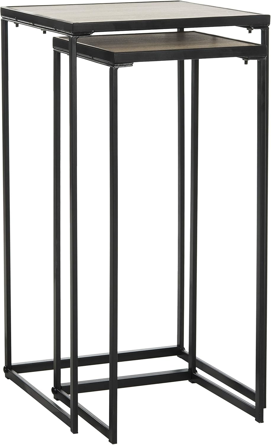Light Oak and Black Wood Stacking End Table Pack of 2 J143692