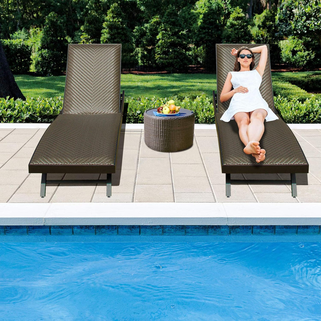 Brown Aluminum Wicker Padded Lounge Chairs with Wheels, Set of 2 I920