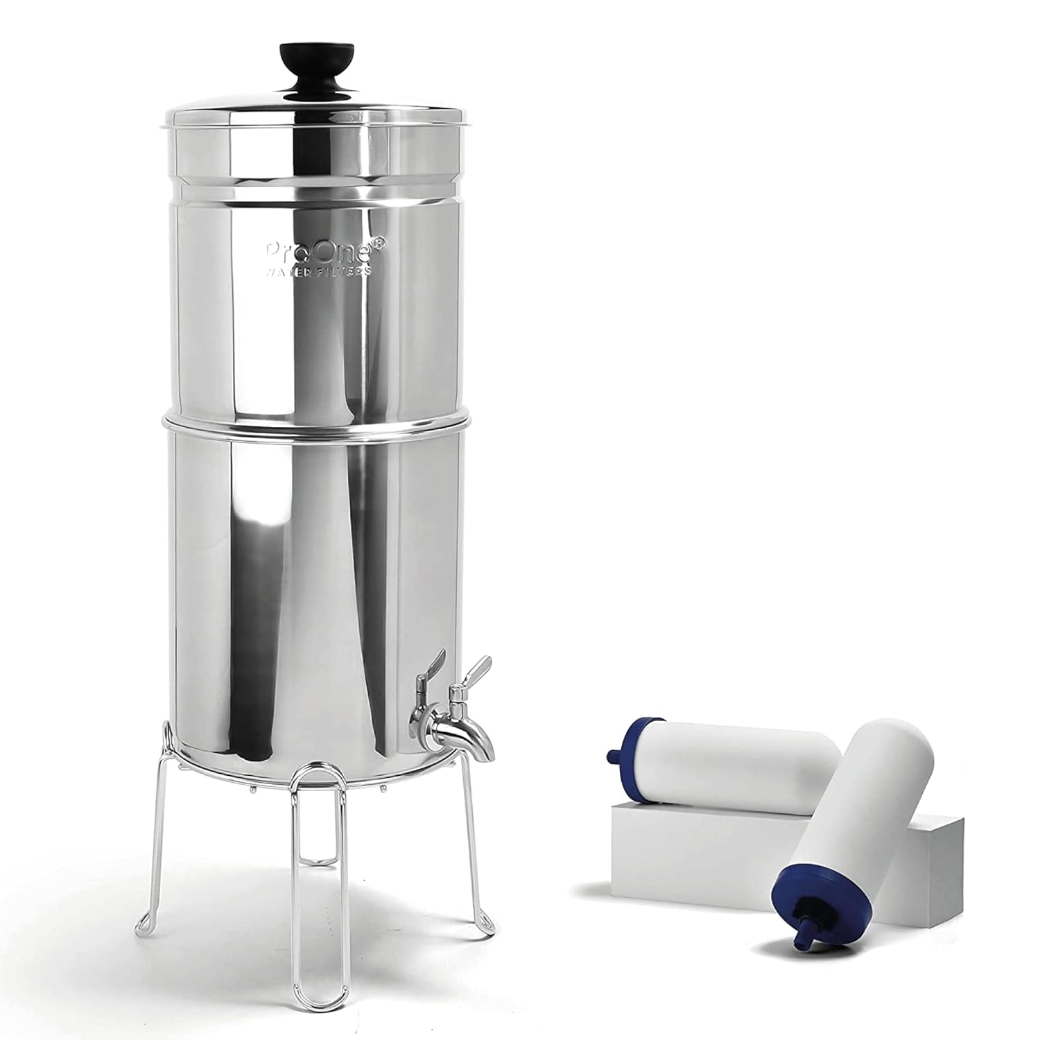 Stainless-Steel Gravity Water Filter System, 2.25-Gallon Countertop Water Dispenser with 7-inch Filter and Wire Stand W366