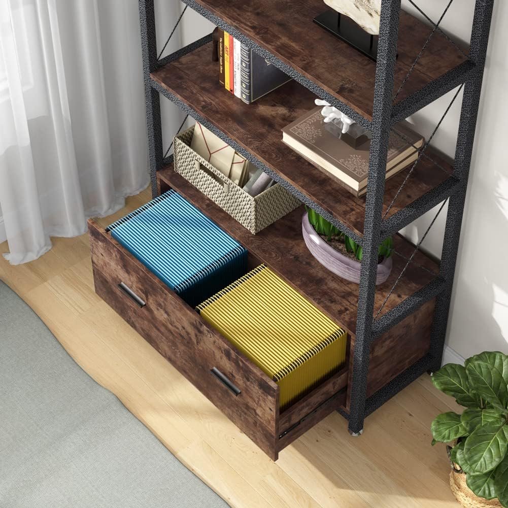 Freestanding Lateral Filing Cabinet with Drawer and Open Storage Shelves G1472