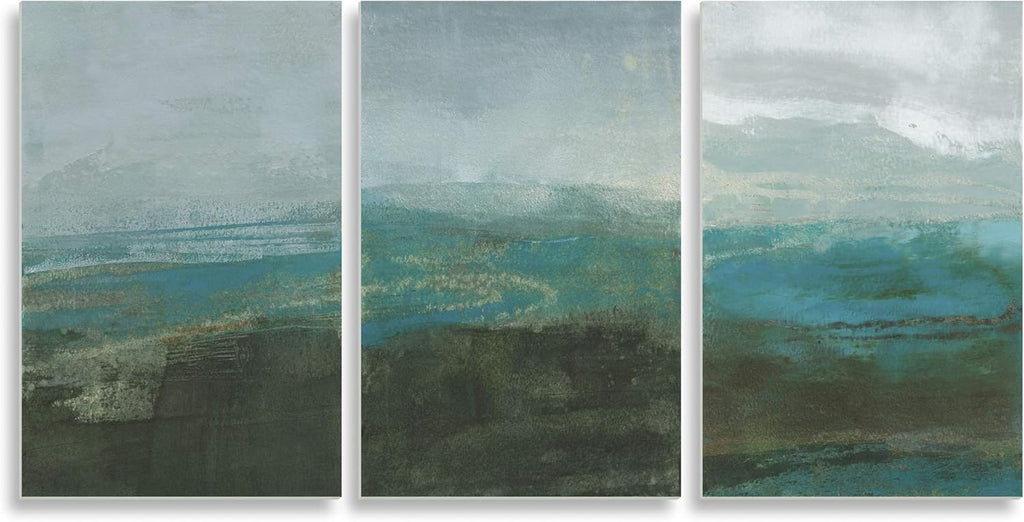 Turquoise Blue Brown Abstract Seascape Wall Plaque, 3pc, 11 x 17 O183