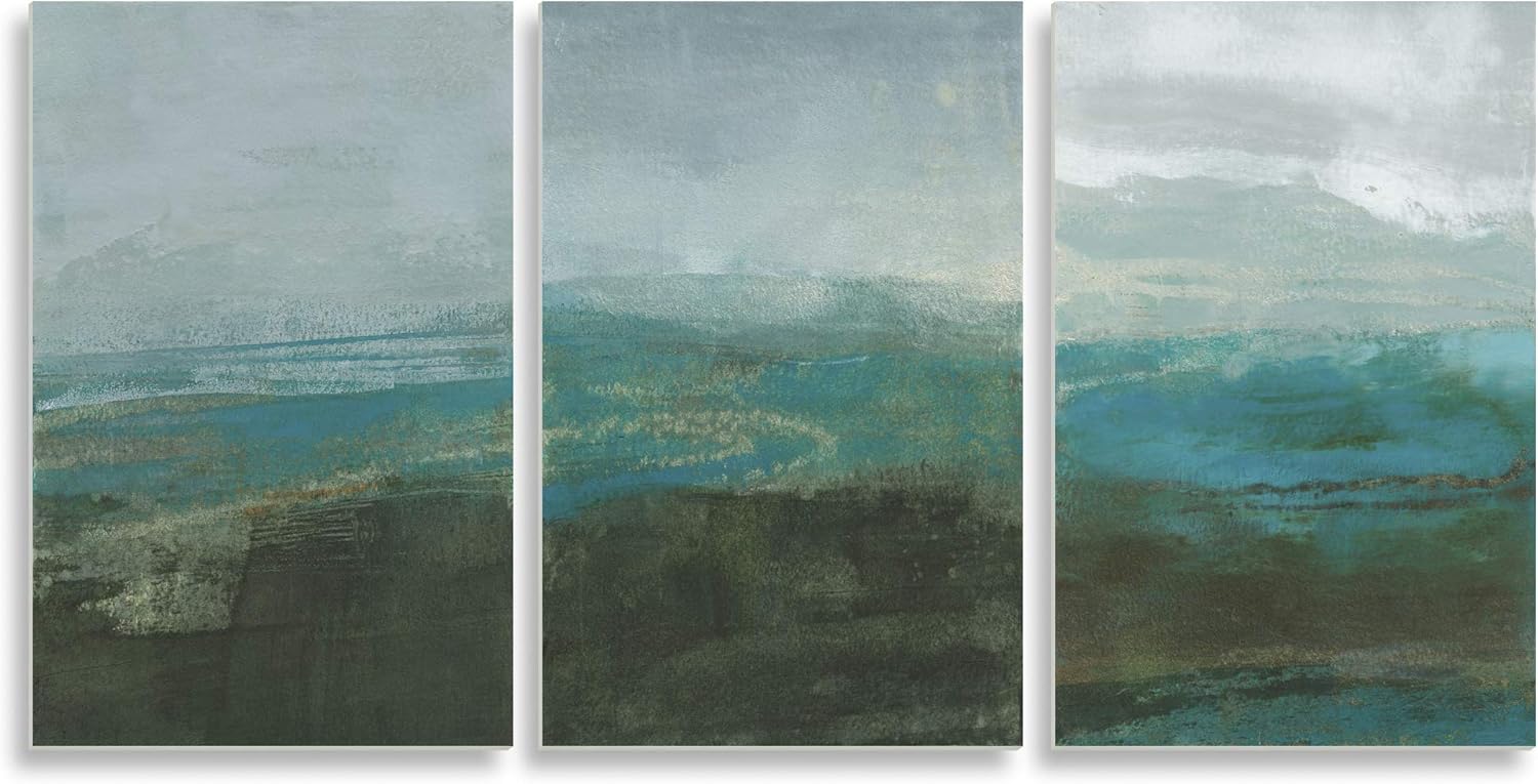 Turquoise Blue Brown Abstract Seascape Wall Plaque, 3pc, 11 x 17 O183