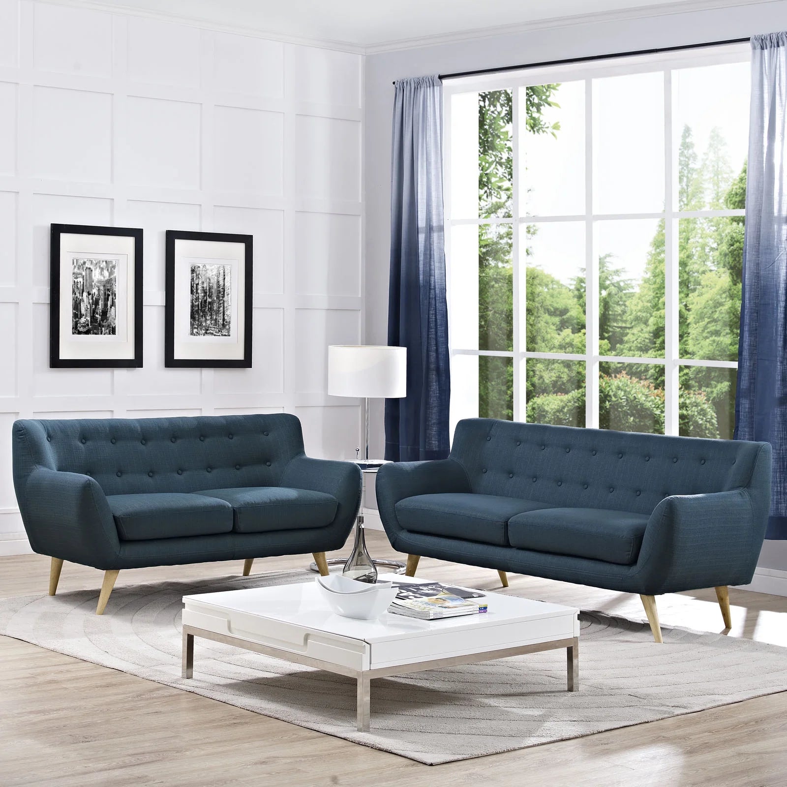 Navy Fabric Two PCS Living Room Set E157