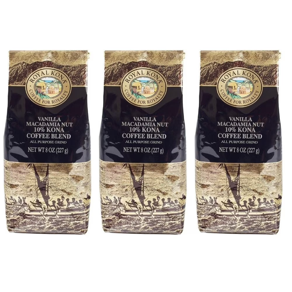 Vanilla Macadamia Medium-Light Roast Ground Coffee, 8 Oz, 3 Pack A82598