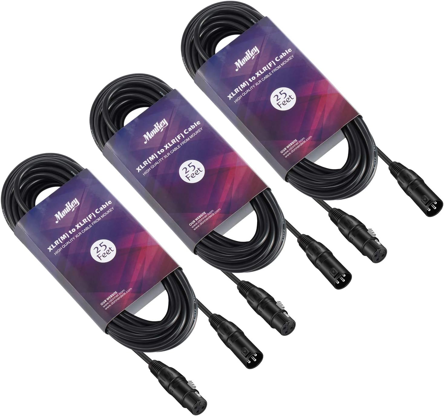 50ft XLR Microphone Male to Female Mic Cables Black 3-Pack B30892