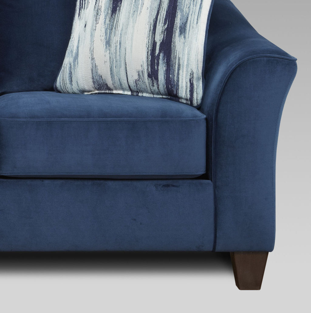 Navy Blue Fabric Pillowback Armchair with Ottoman Set B28413
