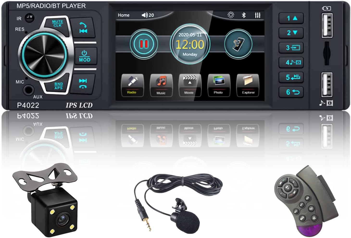Single Din 3.8 inch Capacitive Touch Screen MP5 Player with Backup Camera Q64478
