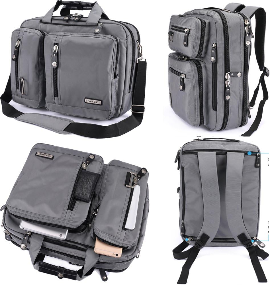 Convertible Laptop Backpack Briefcase Messenger Bag Water Resistant Travel Rucksack for 17.3 Inch Laptop Gray C633209