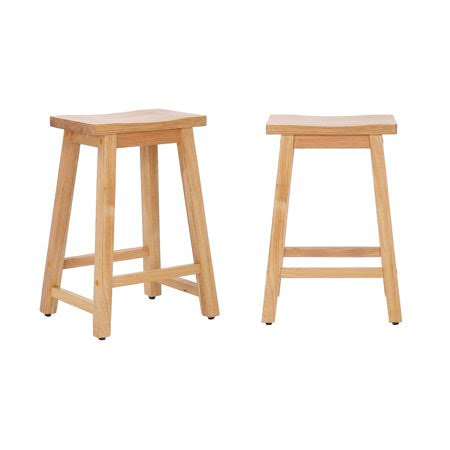 Solid Wood Saddle Seat Bar Stool (Set of 2), Oak, Brown V6418