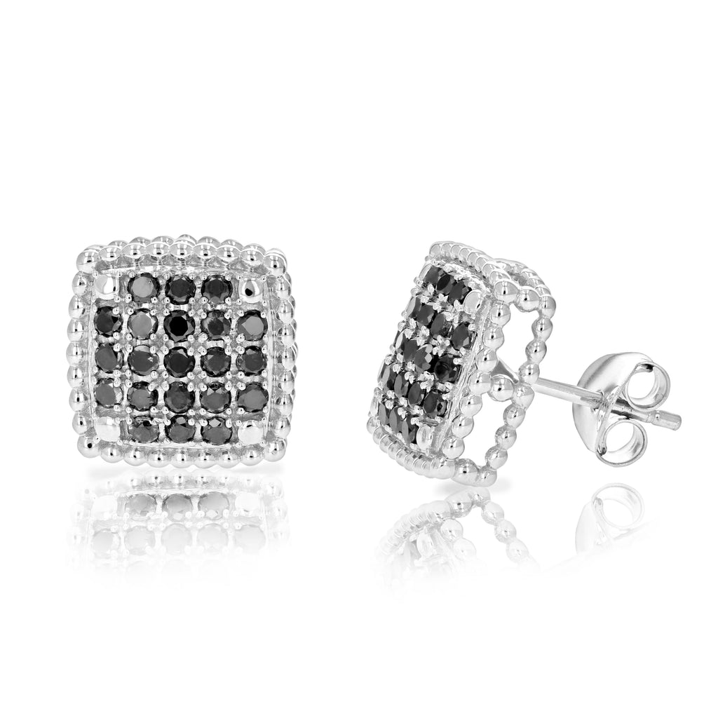 Black Diamond Cluster Composite Stud Earrings .925 Sterling Silver 1/2 Inch X147