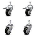 Set of 4 Black Polyurethane Swivel Threaded Stem Casters with 3.5 inch x 1.25 inch Wheels and 3/8 inch Stems E5368