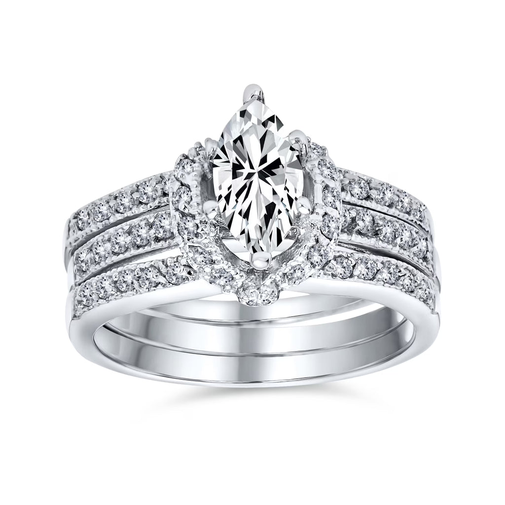 2CT Marquise CZ Engagement Ring Set Sterling Silver C5331