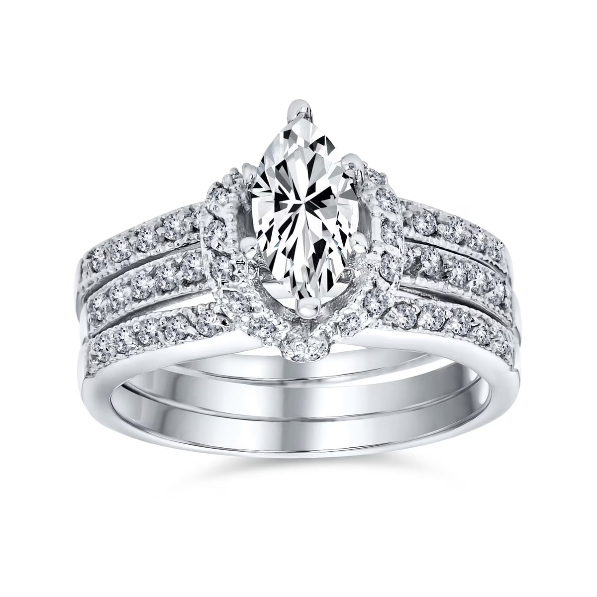 2CT Marquise CZ Engagement Ring Set Sterling Silver C5331